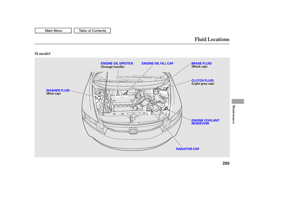 Fluid locations | HONDA 2010 Civic Sedan User Manual | Page 292 / 387