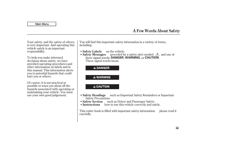 A few words about safety | HONDA 2010 Civic Sedan User Manual | Page 3 / 387