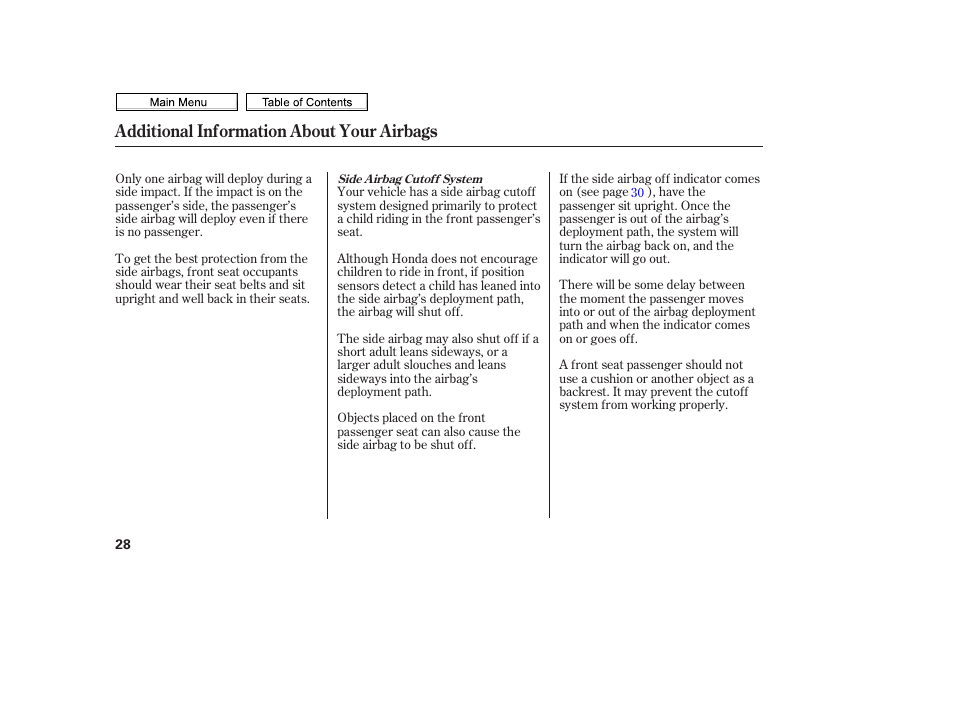 Additional information about your airbags | HONDA 2010 Civic Sedan User Manual | Page 31 / 387