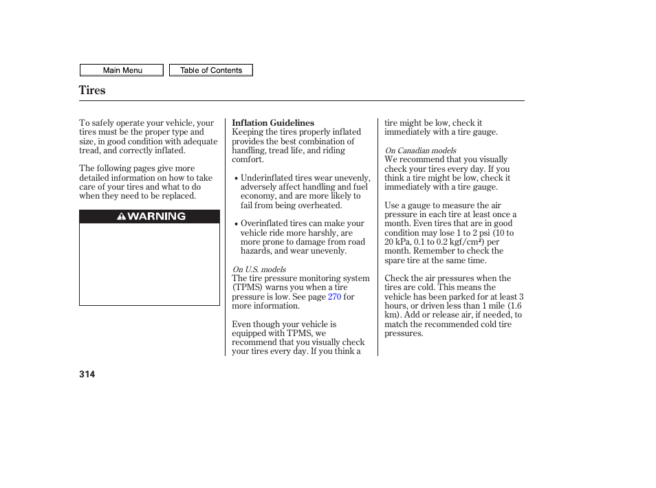 Tires | HONDA 2010 Civic Sedan User Manual | Page 317 / 387