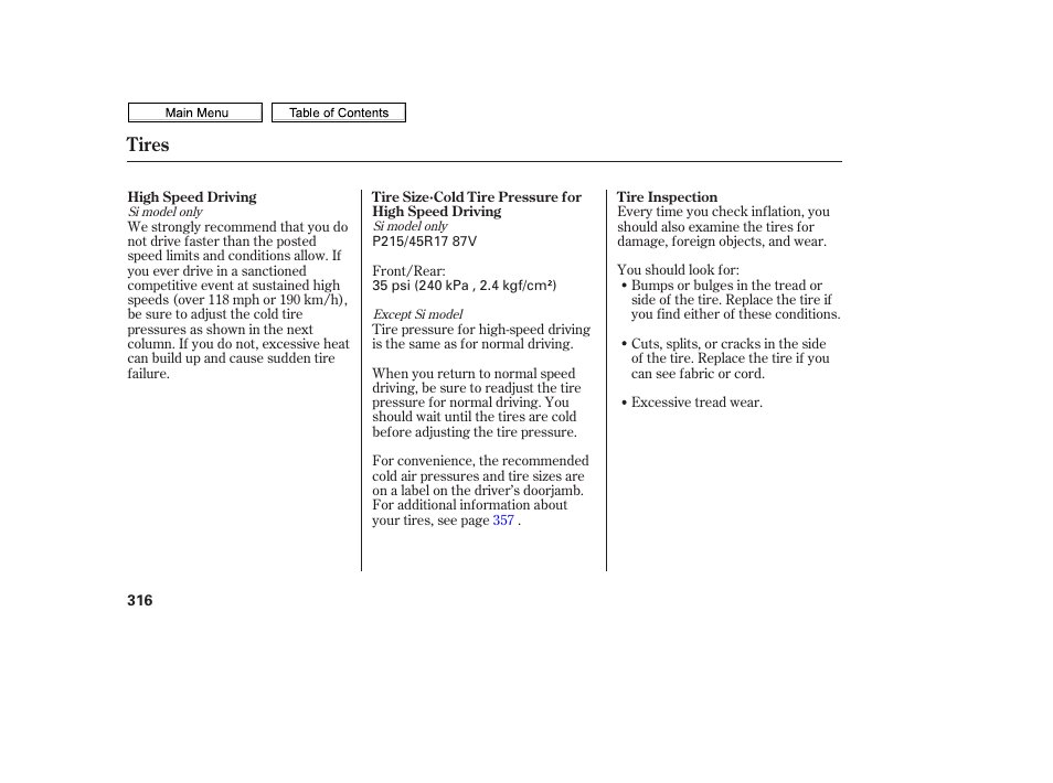 Tires | HONDA 2010 Civic Sedan User Manual | Page 319 / 387