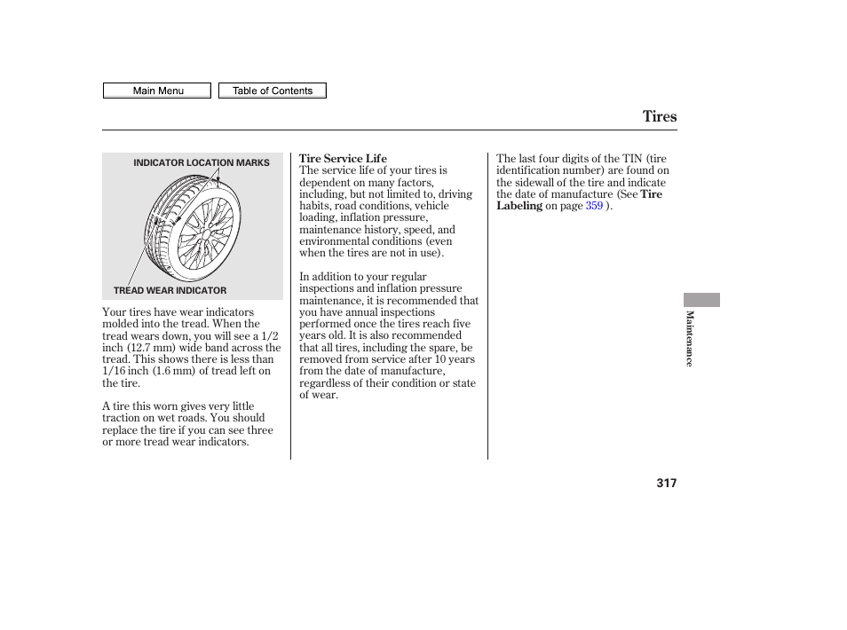 Tires | HONDA 2010 Civic Sedan User Manual | Page 320 / 387