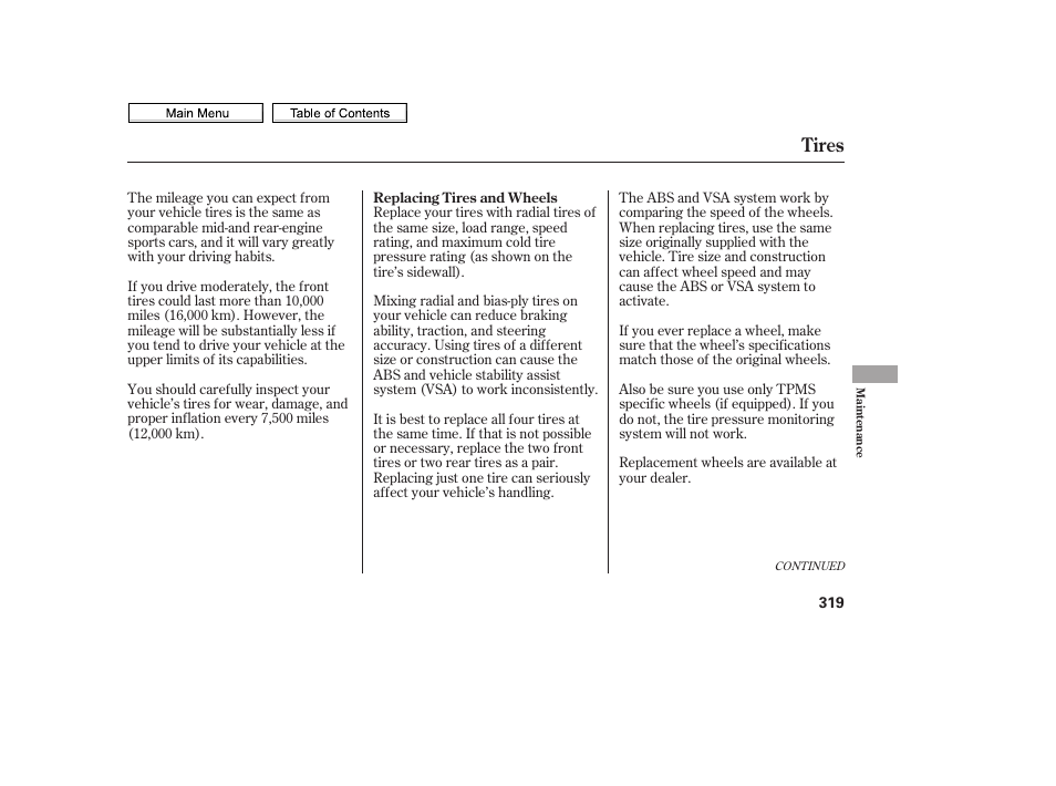 Tires | HONDA 2010 Civic Sedan User Manual | Page 322 / 387