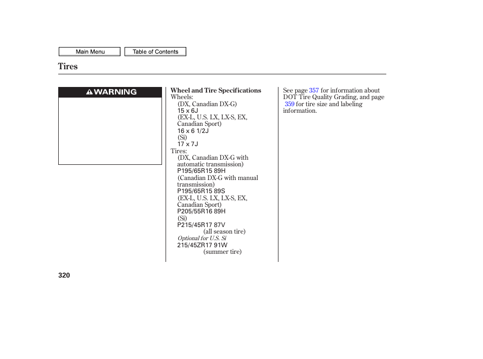 Tires | HONDA 2010 Civic Sedan User Manual | Page 323 / 387