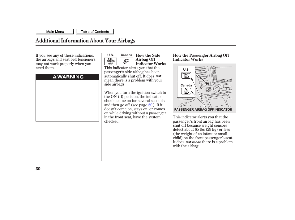 Additional information about your airbags | HONDA 2010 Civic Sedan User Manual | Page 33 / 387