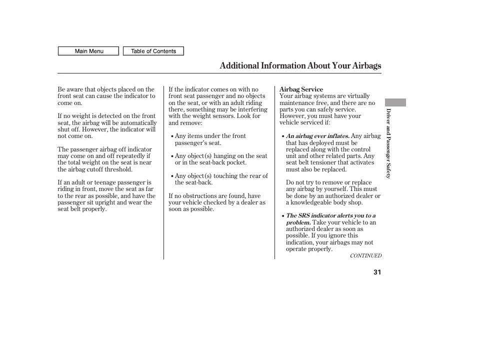 Additional information about your airbags | HONDA 2010 Civic Sedan User Manual | Page 34 / 387