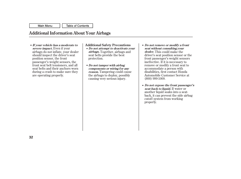 Additional information about your airbags | HONDA 2010 Civic Sedan User Manual | Page 35 / 387