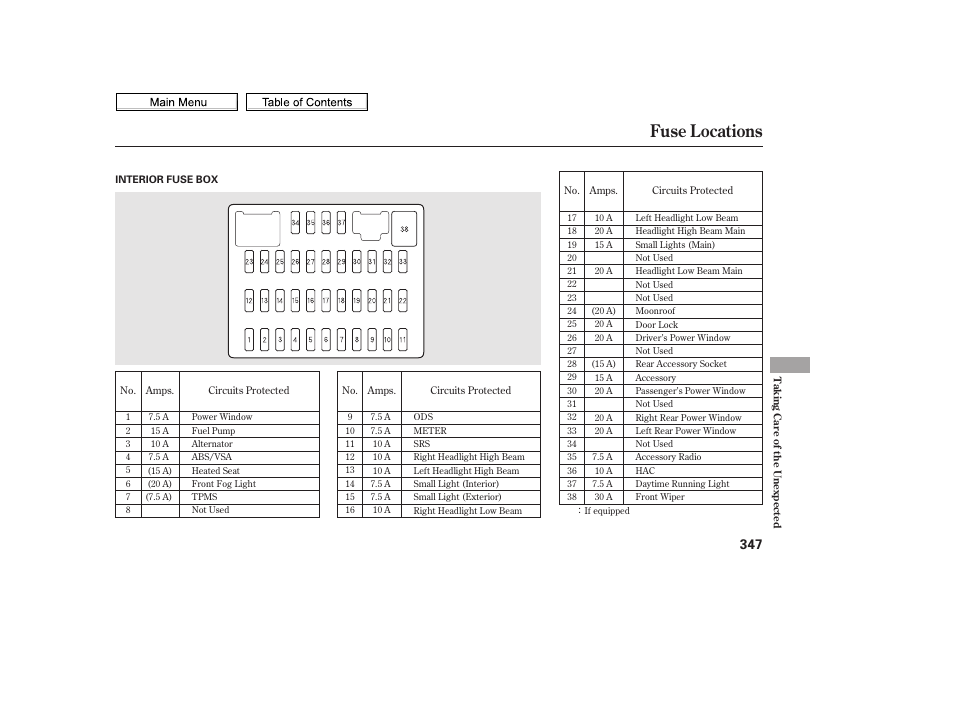 Fuse locations | HONDA 2010 Civic Sedan User Manual | Page 350 / 387