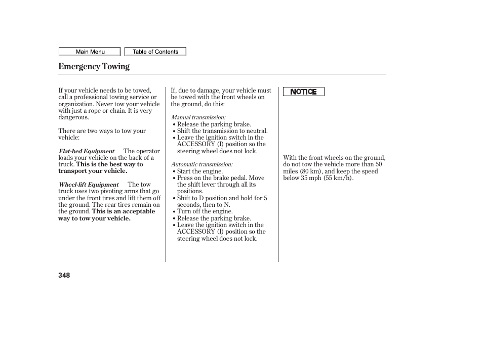 Emergency towing | HONDA 2010 Civic Sedan User Manual | Page 351 / 387