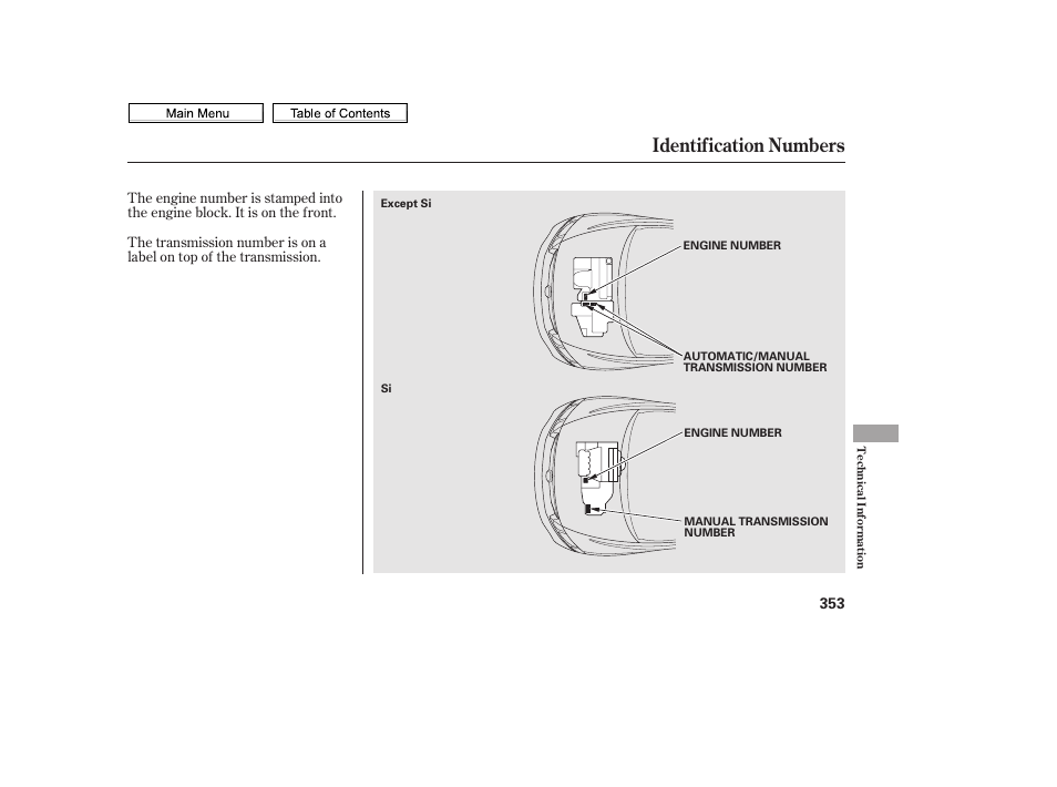 Identification numbers | HONDA 2010 Civic Sedan User Manual | Page 356 / 387