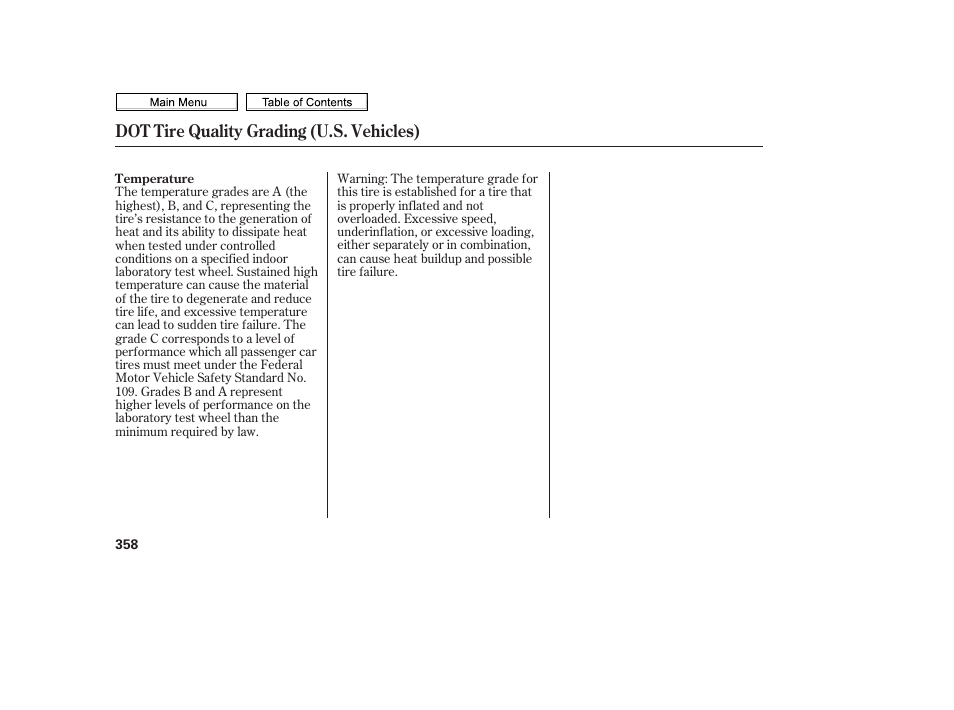 Dot tire quality grading (u.s. vehicles) | HONDA 2010 Civic Sedan User Manual | Page 361 / 387