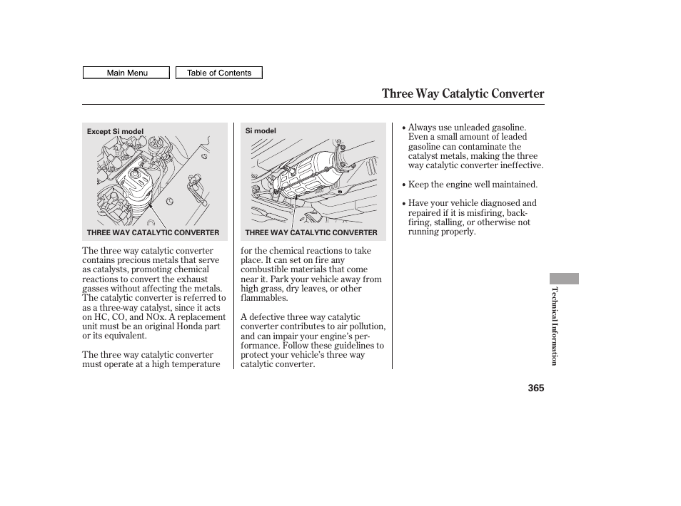 Three way catalytic converter | HONDA 2010 Civic Sedan User Manual | Page 368 / 387