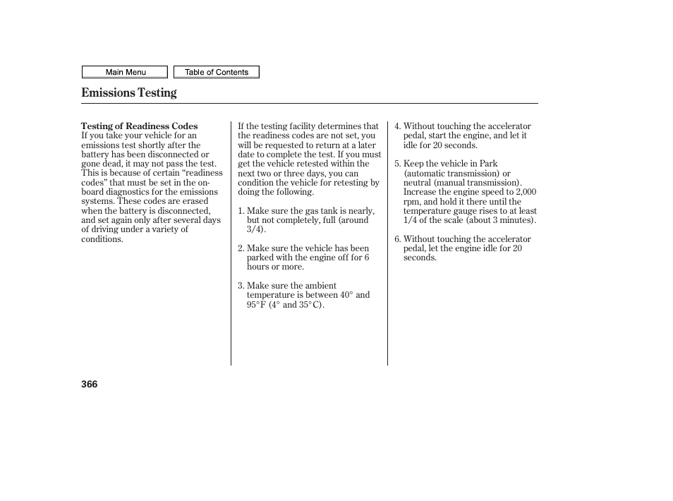 Emissions testing | HONDA 2010 Civic Sedan User Manual | Page 369 / 387