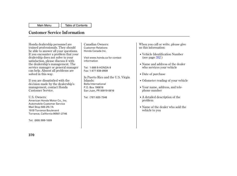 Customer service information | HONDA 2010 Civic Sedan User Manual | Page 373 / 387