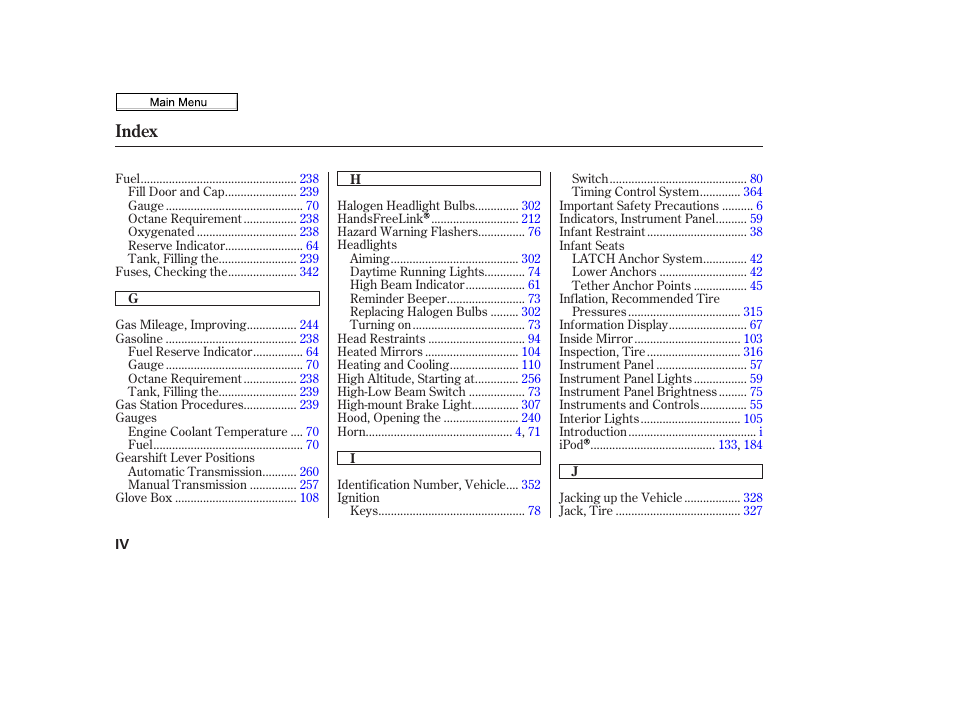 Index | HONDA 2010 Civic Sedan User Manual | Page 380 / 387