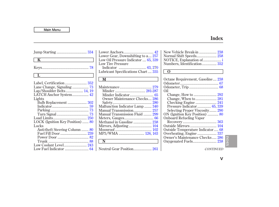 Index | HONDA 2010 Civic Sedan User Manual | Page 381 / 387