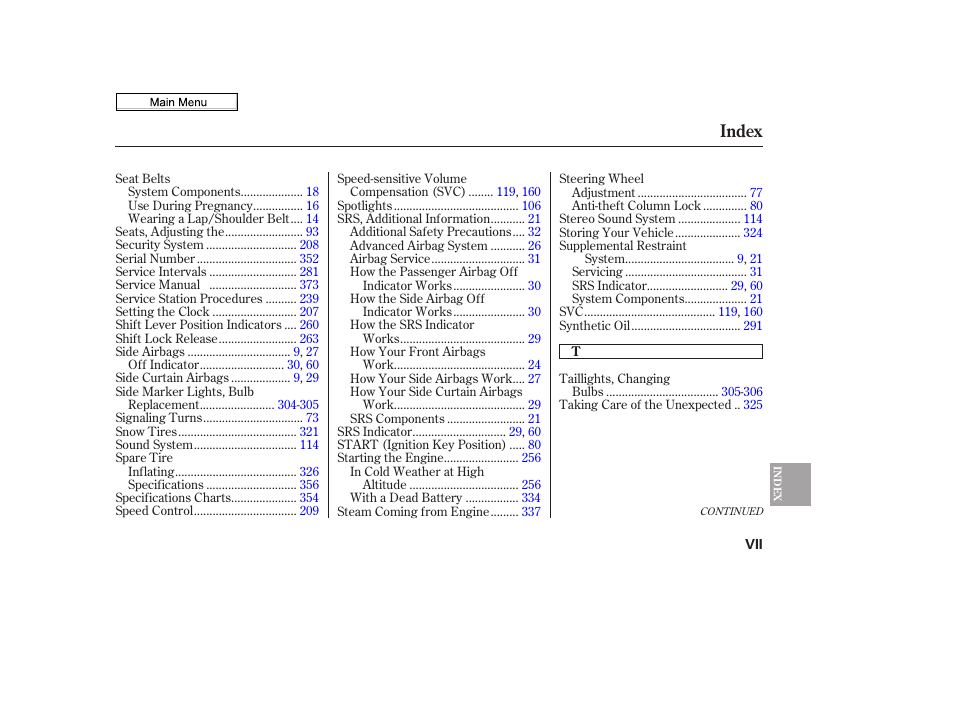 Index | HONDA 2010 Civic Sedan User Manual | Page 383 / 387