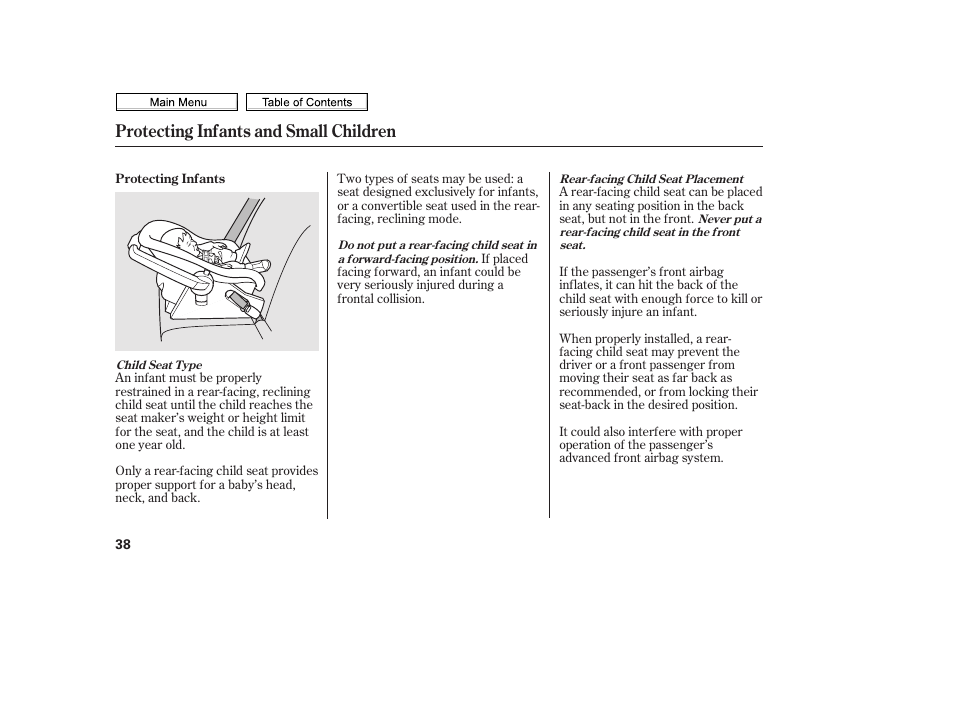 Protecting infants and small children | HONDA 2010 Civic Sedan User Manual | Page 41 / 387