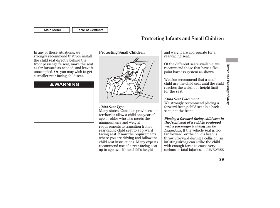 Protecting infants and small children | HONDA 2010 Civic Sedan User Manual | Page 42 / 387