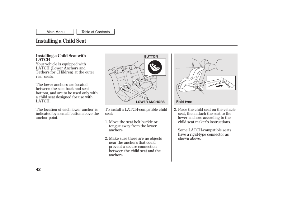 Installing a child seat | HONDA 2010 Civic Sedan User Manual | Page 45 / 387