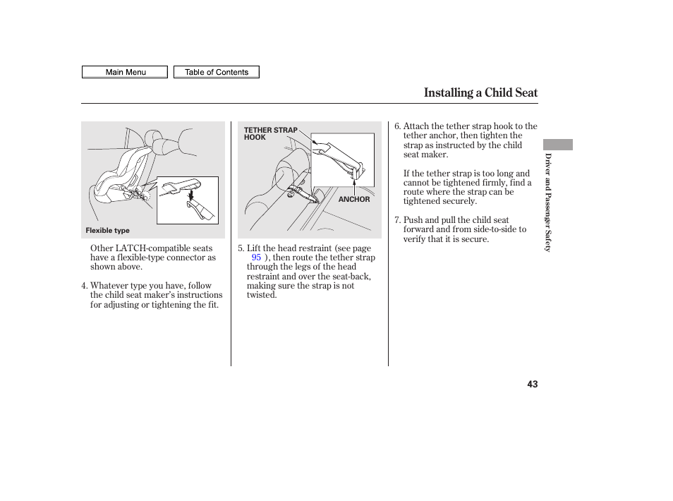 Installing a child seat | HONDA 2010 Civic Sedan User Manual | Page 46 / 387