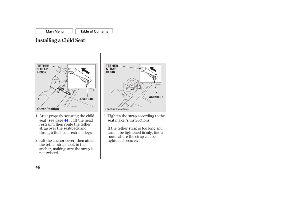 Installing a child seat | HONDA 2010 Civic Sedan User Manual | Page 49 / 387