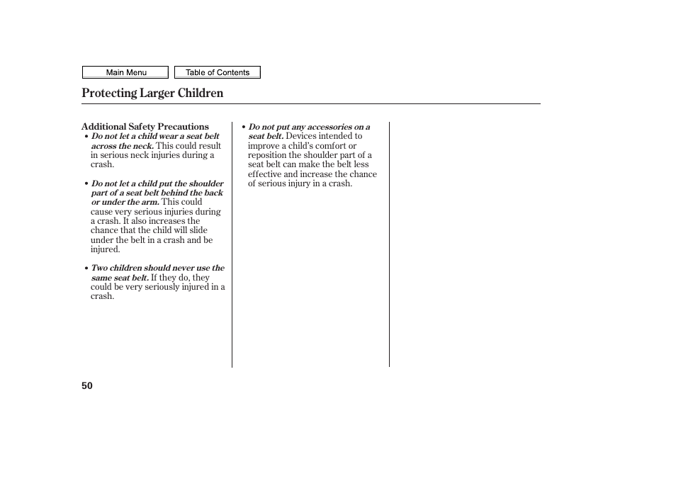 Protecting larger children | HONDA 2010 Civic Sedan User Manual | Page 53 / 387