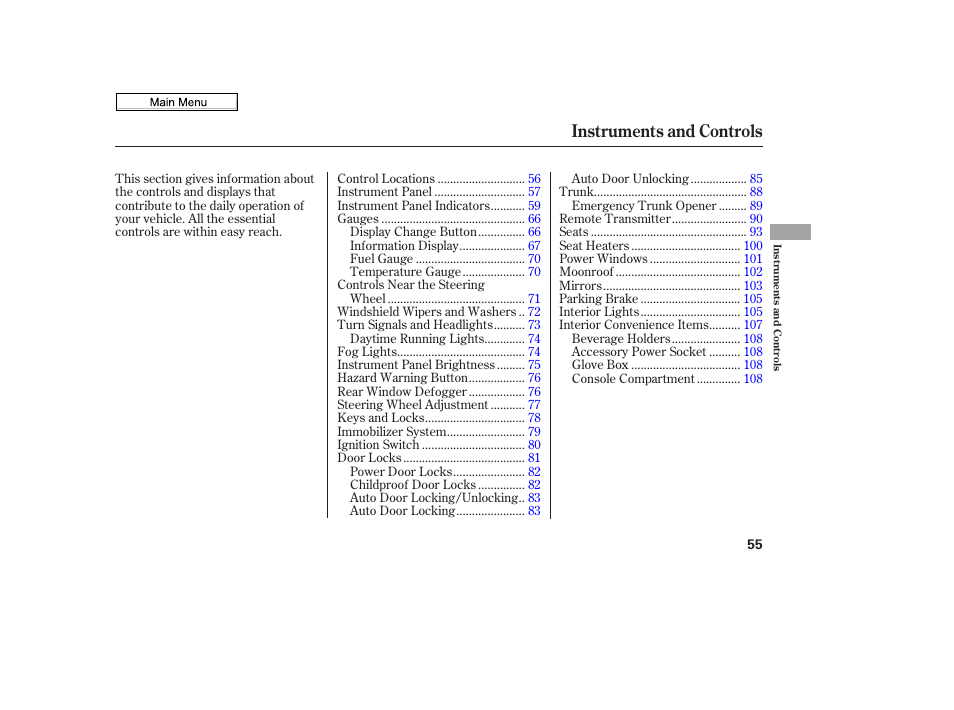 Instruments and controls | HONDA 2010 Civic Sedan User Manual | Page 58 / 387