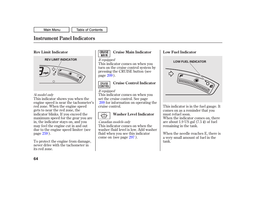 Instrument panel indicators | HONDA 2010 Civic Sedan User Manual | Page 67 / 387