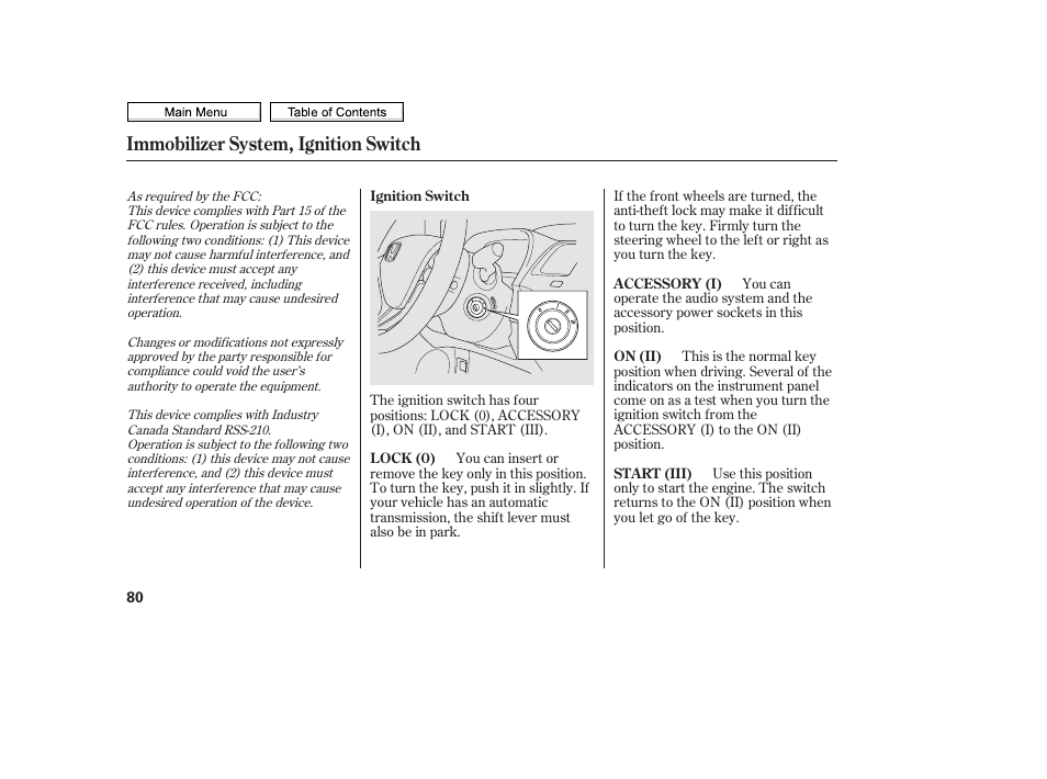 Immobilizer system, ignition switch | HONDA 2010 Civic Sedan User Manual | Page 83 / 387