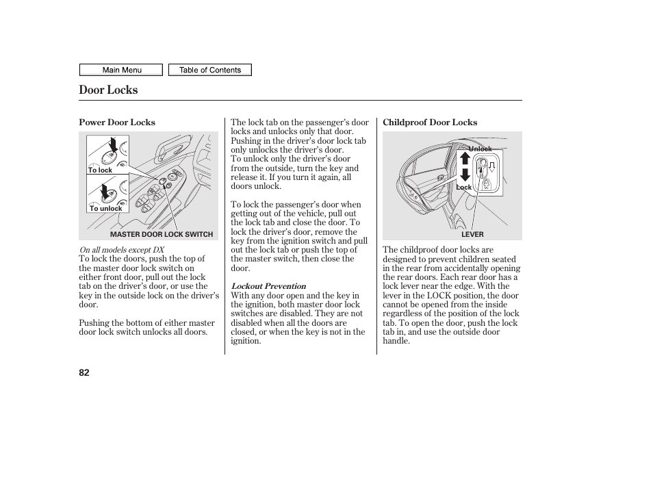 Door locks | HONDA 2010 Civic Sedan User Manual | Page 85 / 387