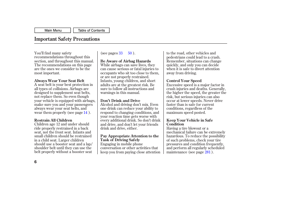 Important safety precautions | HONDA 2010 Civic Sedan User Manual | Page 9 / 387