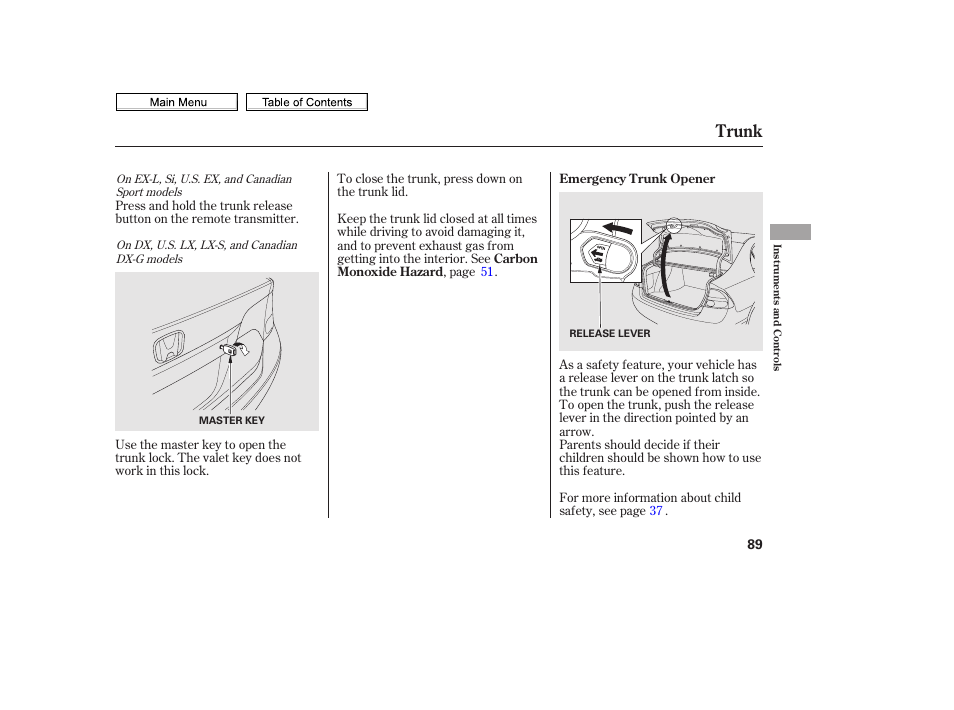 Trunk | HONDA 2010 Civic Sedan User Manual | Page 92 / 387