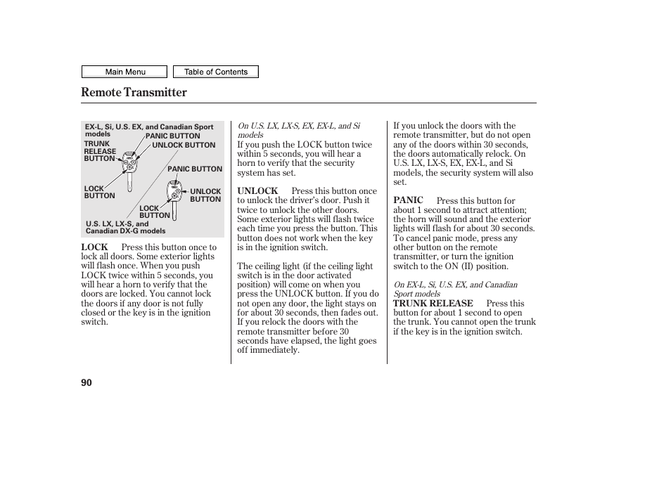 Remote transmitter | HONDA 2010 Civic Sedan User Manual | Page 93 / 387