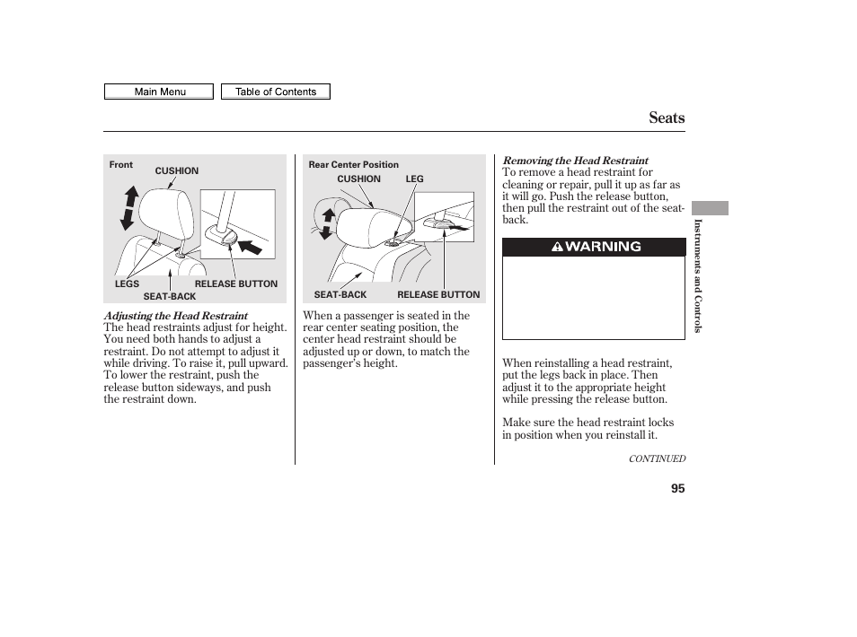 Seats | HONDA 2010 Civic Sedan User Manual | Page 98 / 387