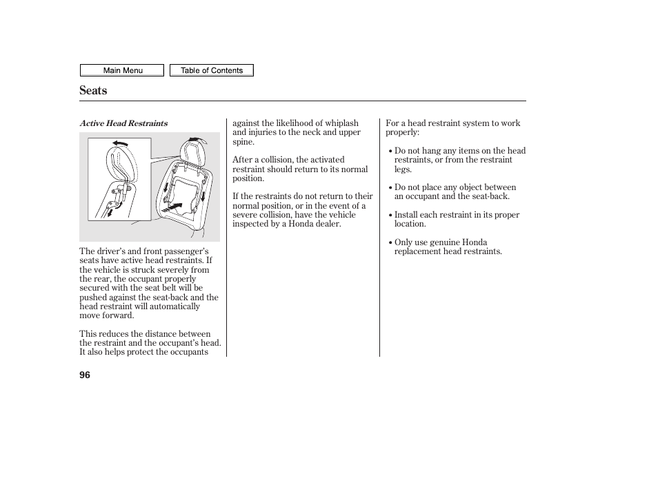 Seats | HONDA 2010 Civic Sedan User Manual | Page 99 / 387