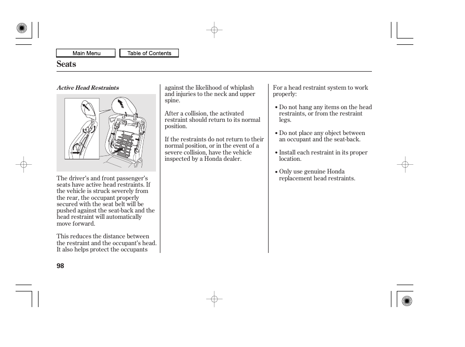 Seats | HONDA 2010 Accord Coupe User Manual | Page 101 / 404