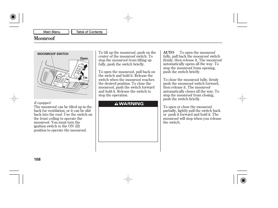 Moonroof | HONDA 2010 Accord Coupe User Manual | Page 111 / 404