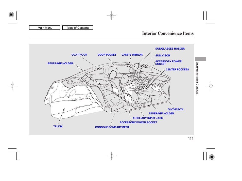 Interior convenience items, 2010 accord coupe | HONDA 2010 Accord Coupe User Manual | Page 114 / 404