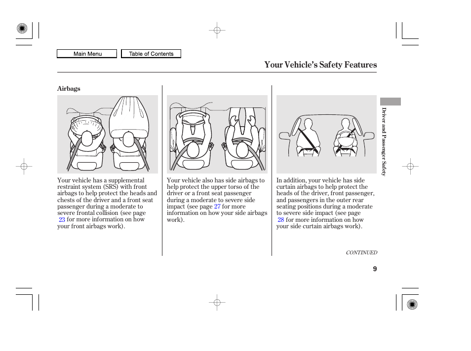 Your vehicle’s safety features | HONDA 2010 Accord Coupe User Manual | Page 12 / 404