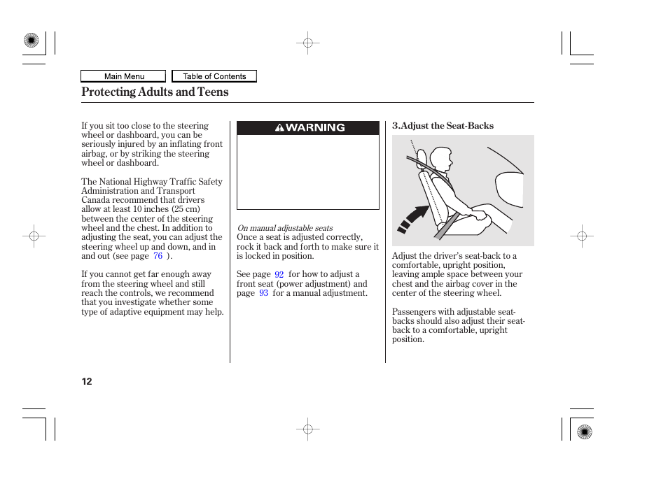 Protecting adults and teens | HONDA 2010 Accord Coupe User Manual | Page 15 / 404