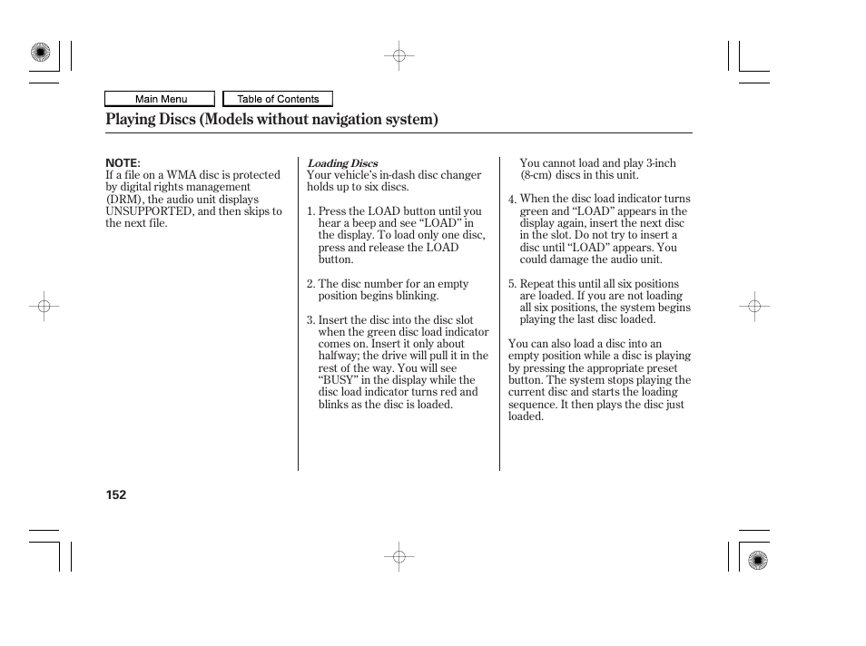 Playing discs (models without navigation system) | HONDA 2010 Accord Coupe User Manual | Page 155 / 404