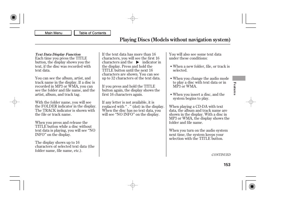 Playing discs (models without navigation system) | HONDA 2010 Accord Coupe User Manual | Page 156 / 404