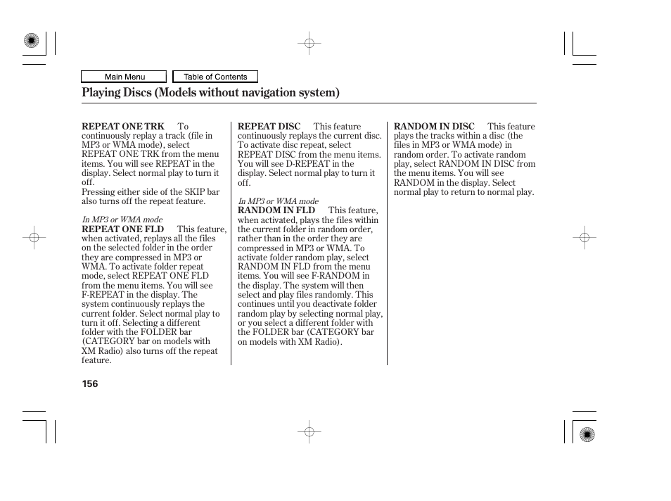 Playing discs (models without navigation system) | HONDA 2010 Accord Coupe User Manual | Page 159 / 404