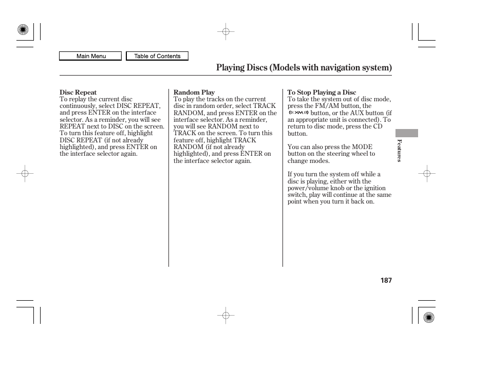 Playing discs (models with navigation system) | HONDA 2010 Accord Coupe User Manual | Page 190 / 404