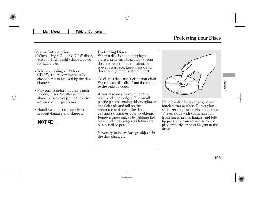 Protecting your discs | HONDA 2010 Accord Coupe User Manual | Page 196 / 404