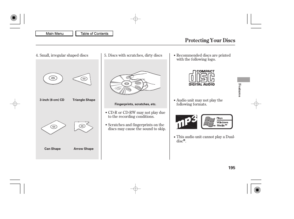 Protecting your discs, 2010 accord coupe | HONDA 2010 Accord Coupe User Manual | Page 198 / 404