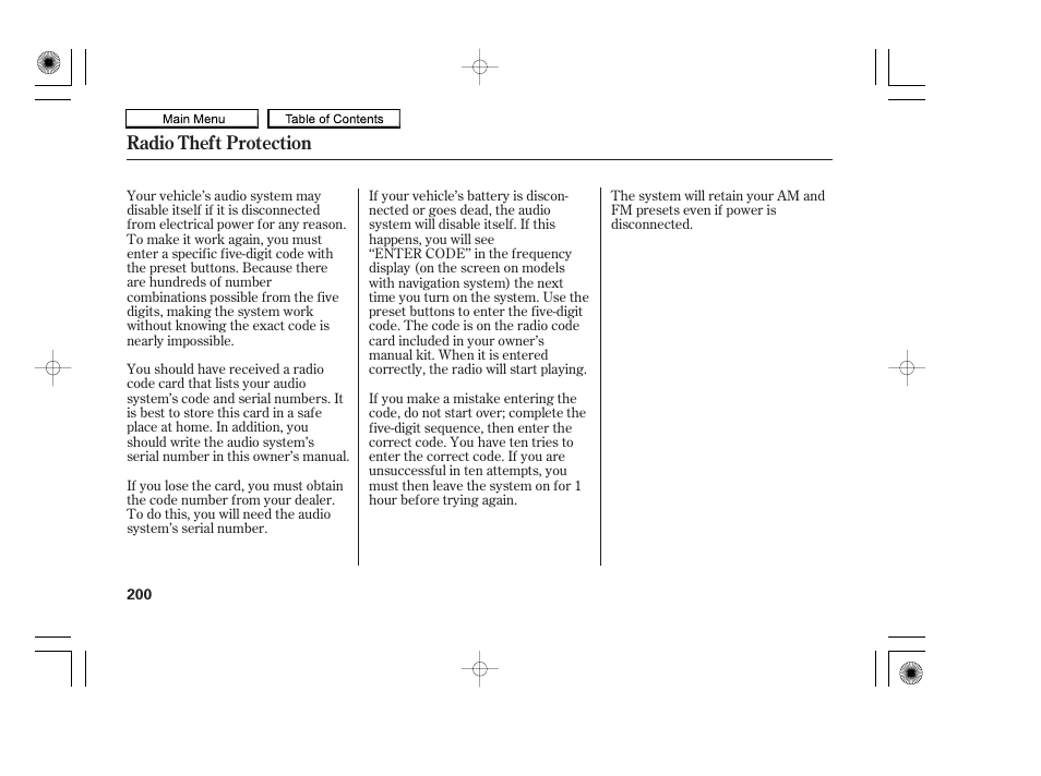 Radio theft protection | HONDA 2010 Accord Coupe User Manual | Page 203 / 404