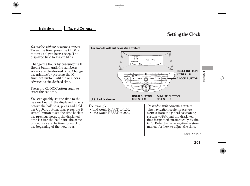 Setting the clock, 2010 accord coupe | HONDA 2010 Accord Coupe User Manual | Page 204 / 404