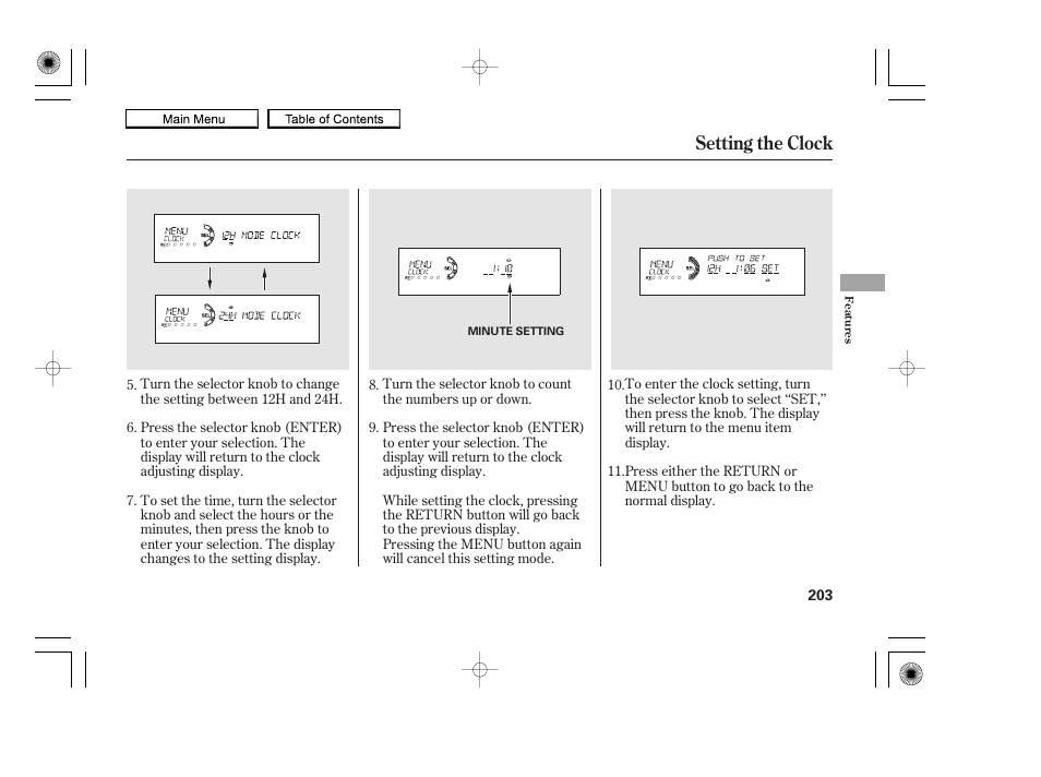 Setting the clock | HONDA 2010 Accord Coupe User Manual | Page 206 / 404